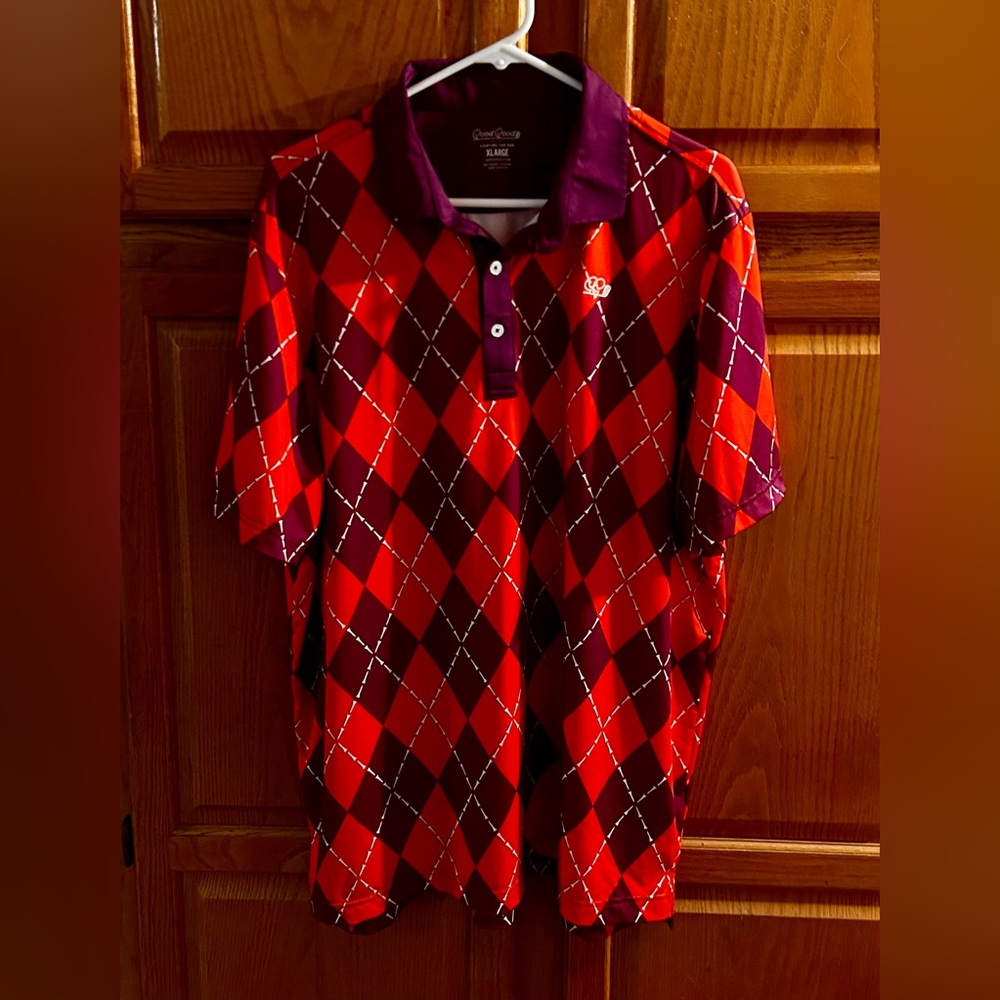 XL "Good Good Golf" Orange and Purple Argyle Golf Polo in Fantastic Condition